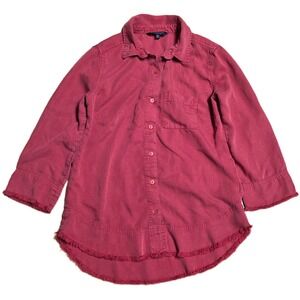Liverpool Los Angeles‎ Shirt Blouse Women's Size XS Red Frayed Hem Button Up